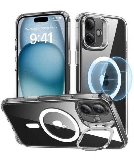 ESR Classic Hybrid (HaloLock) case with stand for iPhone 16 Plus (transparent)