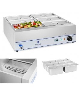 Royal Catering Vandens šildytuvas su kranu 6 x GN 1/3 2000W 230V, nerūdijantis plienas