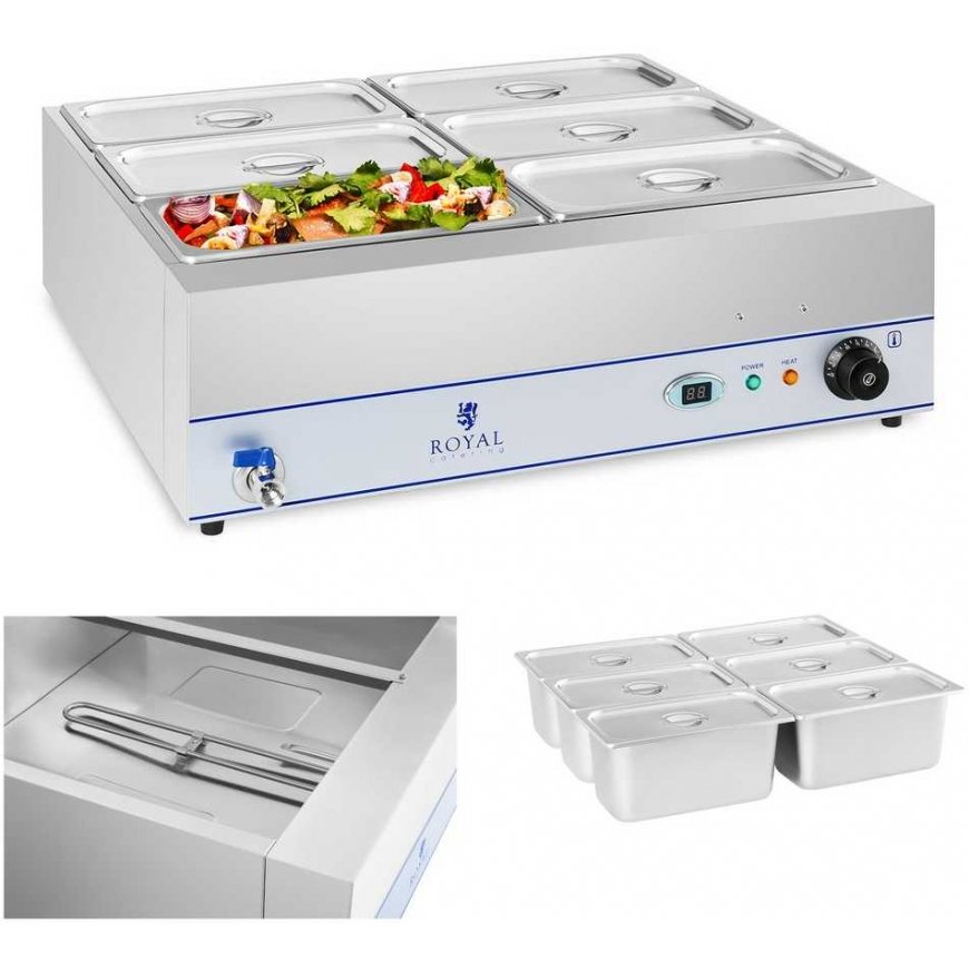 Royal Catering Water heater with tap 6 x GN 1/3 2000W 230V, stainless steel
