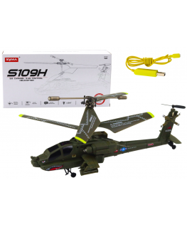 Lean Toys Apache Military Helicopter Remote Controlled RC Syma S109H Khaki