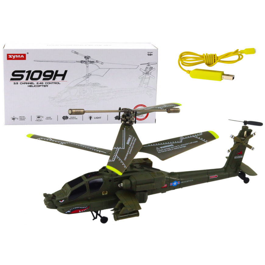 Lean Toys Apache Military Helicopter Remote Controlled RC Syma S109H Khaki