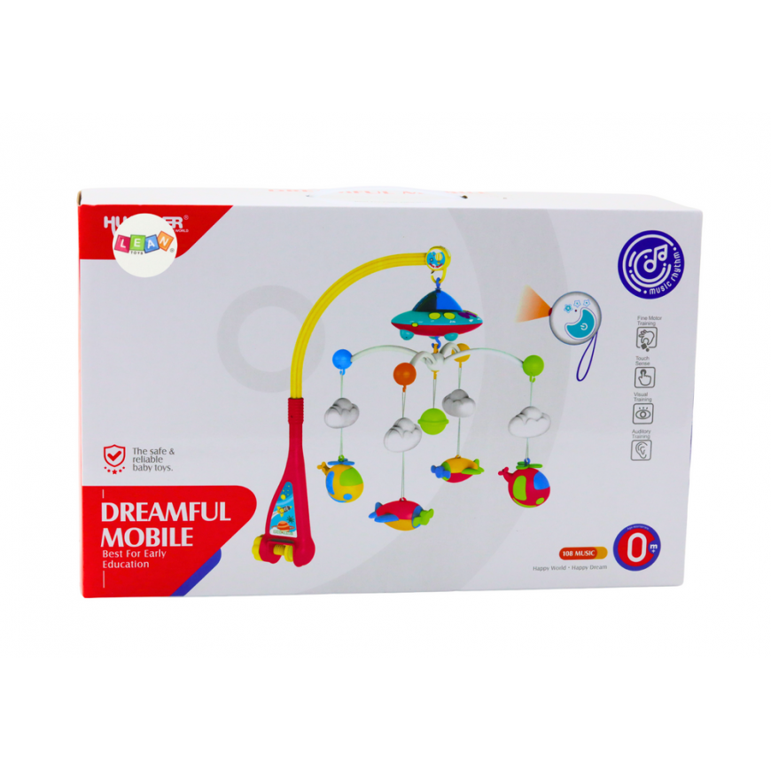 Lean Toys Vaikiškos lovelės karuselė Ufo lėktuvų projektorius 108 melodijos – 4