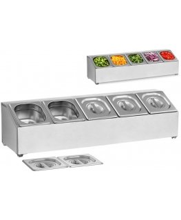 Royal Catering Display of gastronomic dishes with 5 GN1/6 dishes