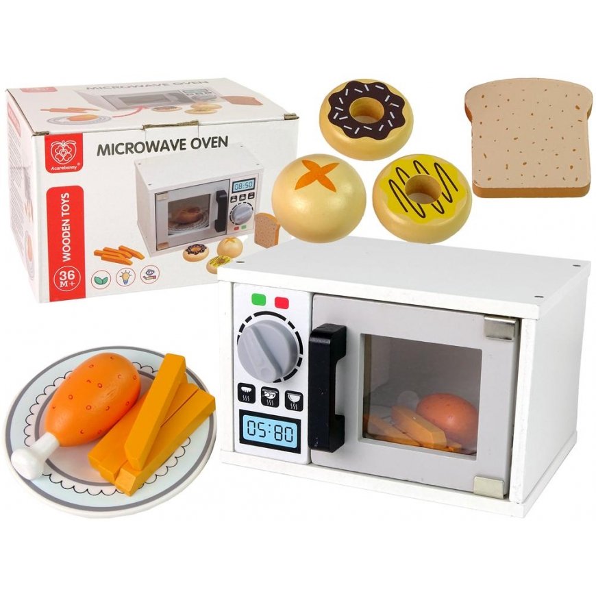 Lean Toys Wooden Microwave Oven Food
