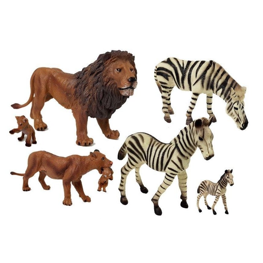 Lean Toys African Wild Animal Figures Set LeanToys Lion and Zebra Families – 3