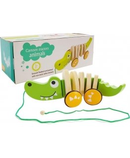 Lean Toys Wooden crocodile with rope, 18 cm.
