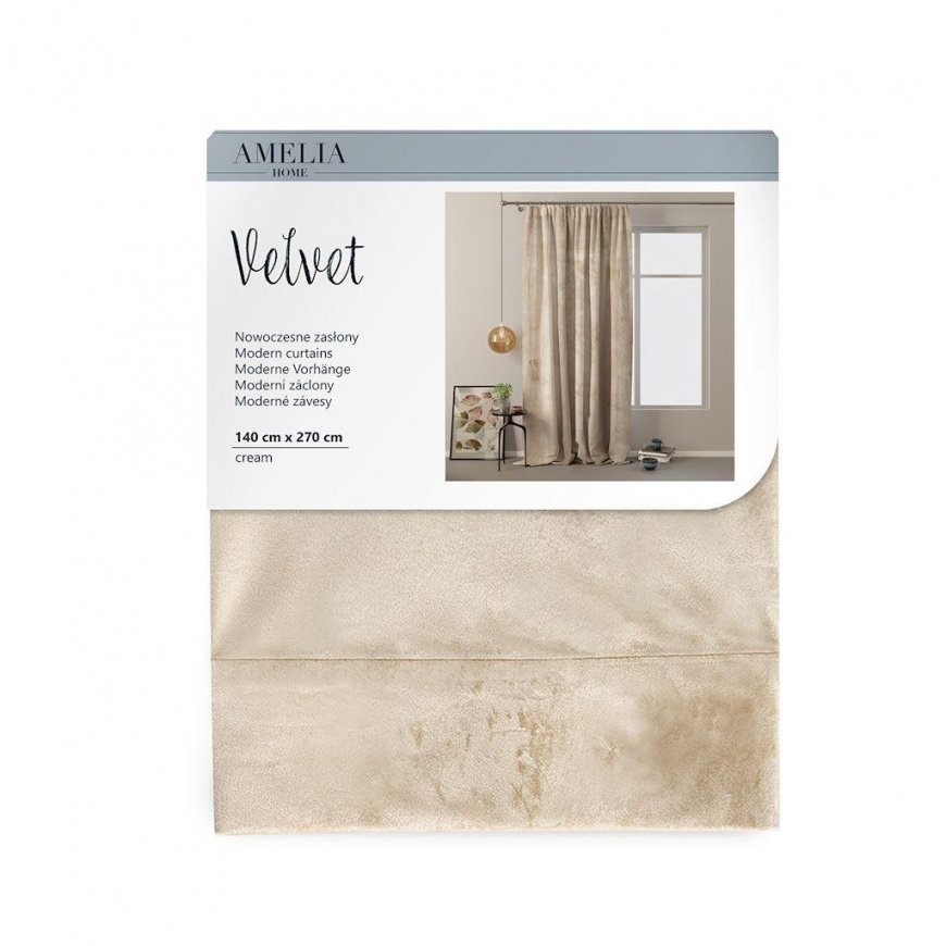 Naktinė užuolaida AmeliaHome VELVET 140X270 cm, 1 vnt., juosta/kabliukai, spalva: kreminė – 5
