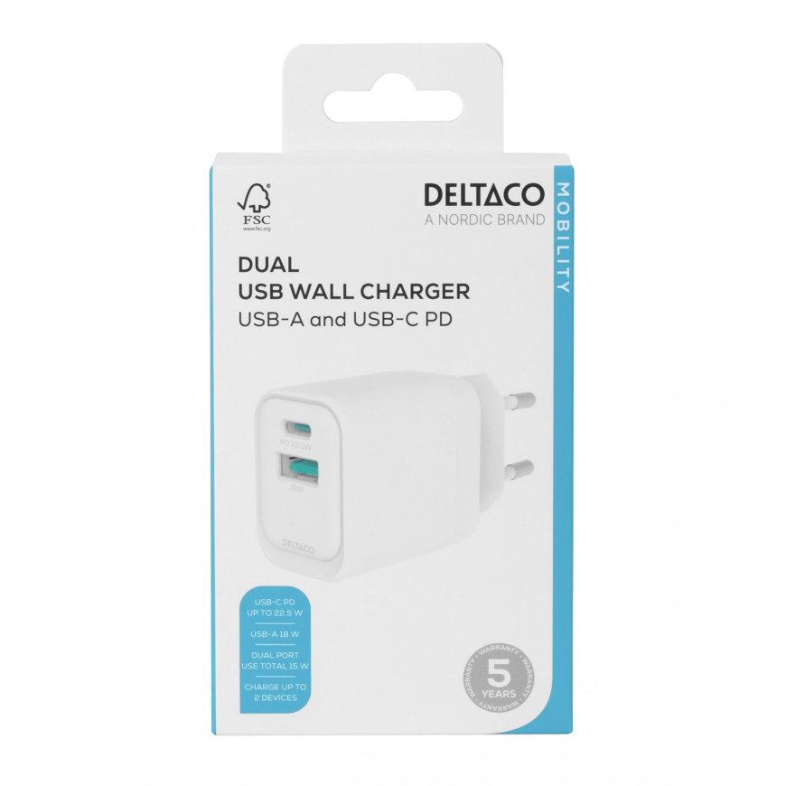 Deltaco USB wall charger DELTACO, 1x