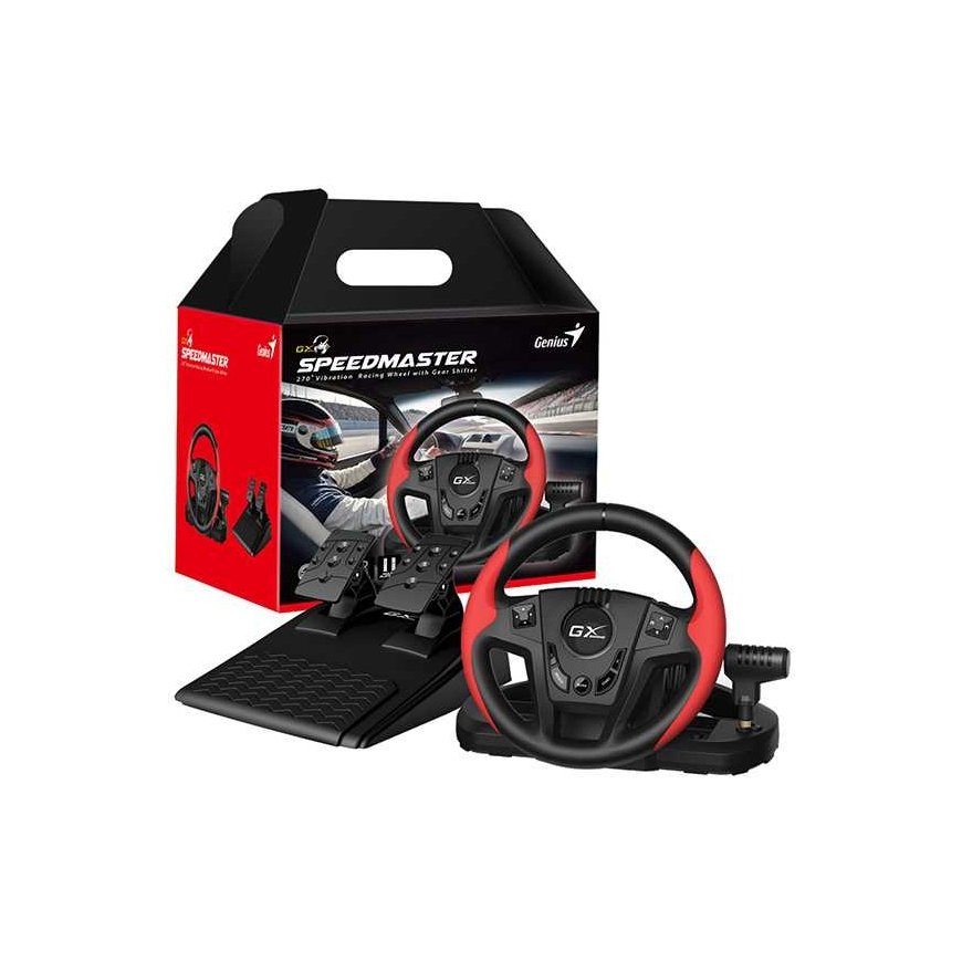 Steering wheel Genius GX Gaming SpeedMaster, steering wheel with pedals and gear lever, 13 buttons, USB, red-black – 2