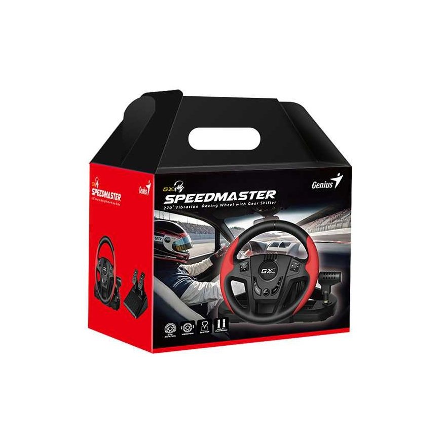 Steering wheel Genius GX Gaming SpeedMaster, steering wheel with pedals and gear lever, 13 buttons, USB, red-black – 3