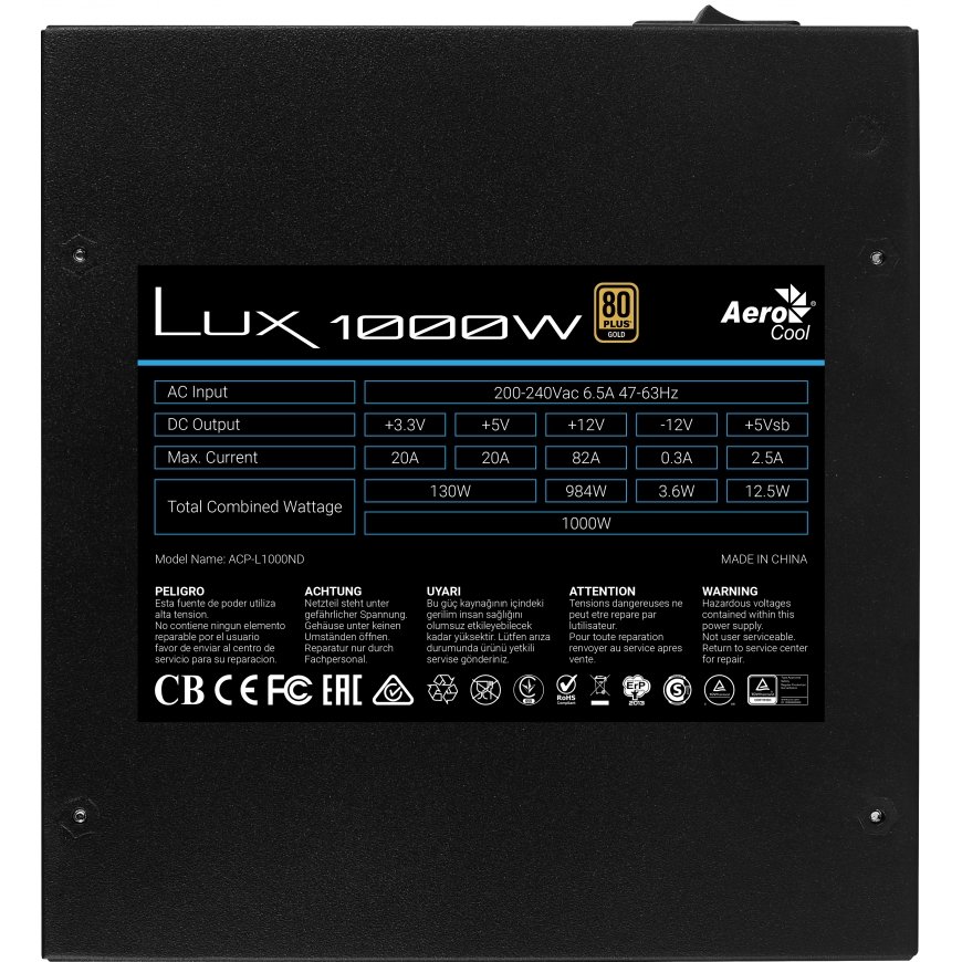 Aerocool LUX блок питания 1000 W 20+4 pin ATX ATX Черный, Синий – 5