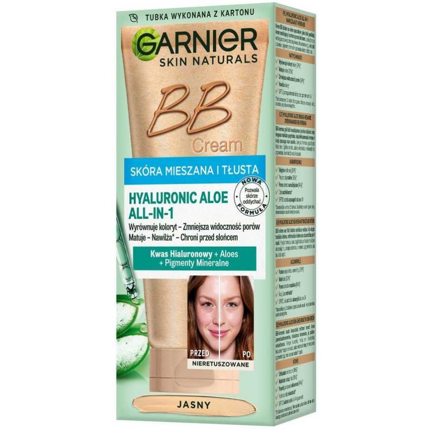 BB kremas Garnier Hyaluronic Aloe All-In-1, drėkinantis, mišriai ir riebiai odai, light, 50 ml – 2