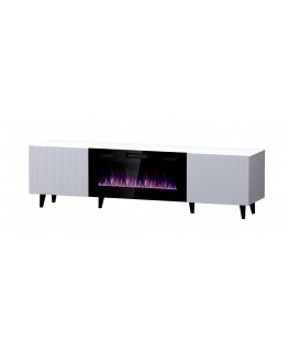 Cama RTV spintelė PAFOS EF su elektriniu židiniu 180x42x49 cm balta matinė