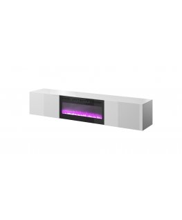 Cama RTV spintelė SLIDE 200K su elektriniu židiniu 200x40x37 cm blizgios baltos spalvos