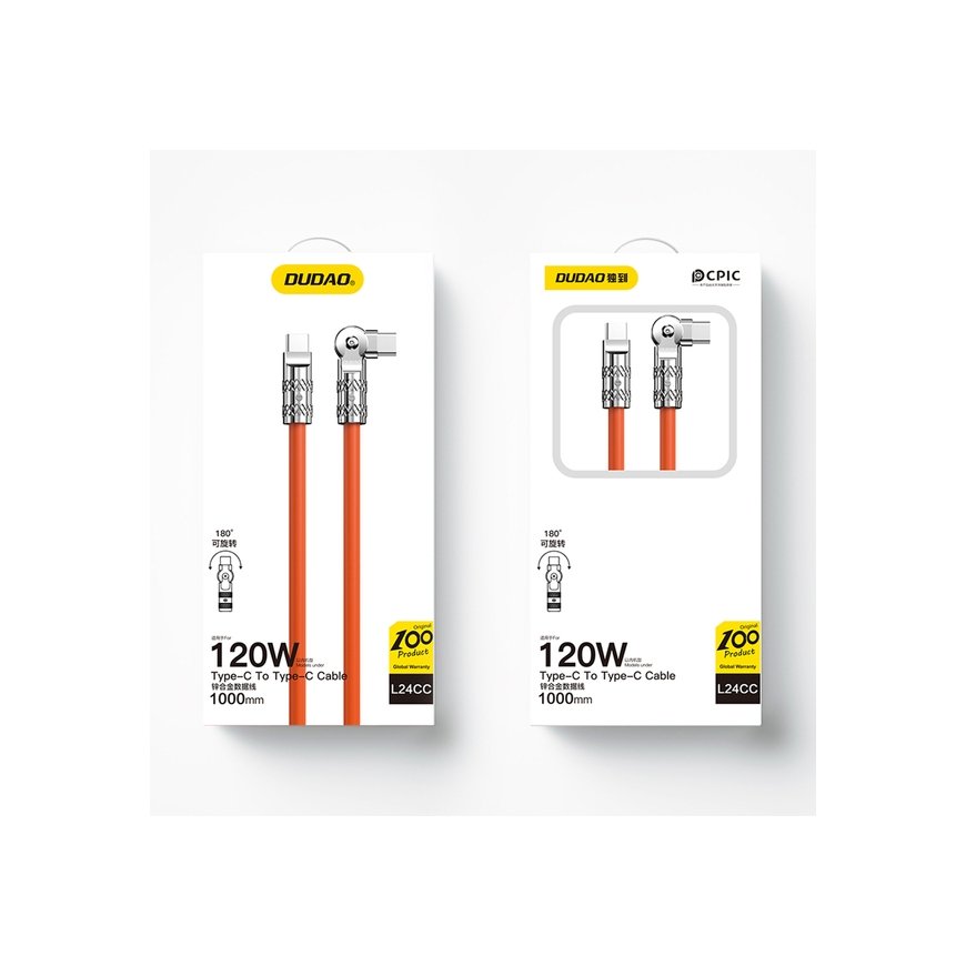 DUDAO L24CC 120W USB-C - USB-C Cable USB-kaapeli 1 m USB C Oranssi – 2