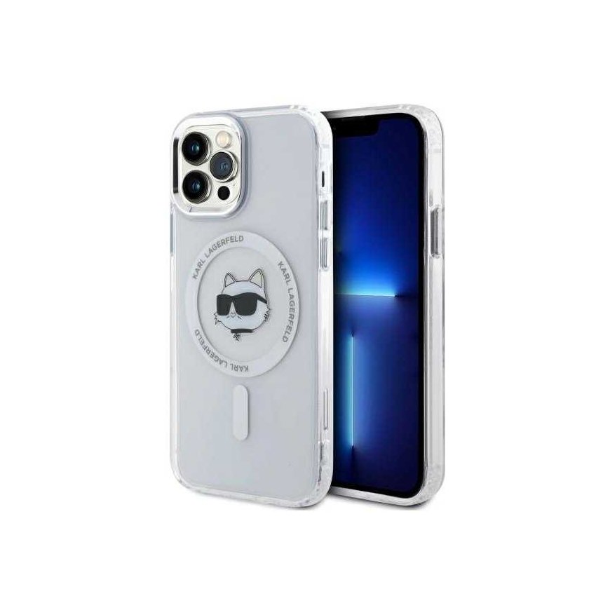 Dėklas Karl Lagerfeld KLHMP12MHLSCHH iPhone 12 / 12 Pro 6.1" balta/baltas hardcase IML Metal Choupette Head MagSafe