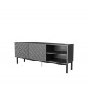 Cama ABETO RTV spintelė ant juodo plieno rėmo 150x42x60 cm grafitas/blizgus grafitas