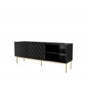 Cama ABETO RTV spintelė ant auksinio plieno rėmo 150x42x60 juoda/blizgiai juoda