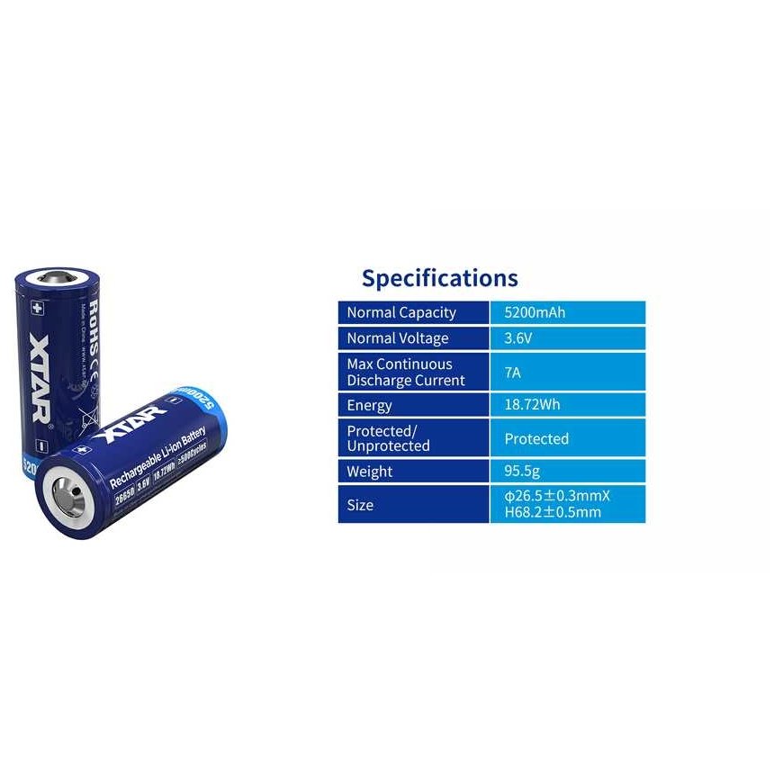 Xtar 5200mAh 3.6V 26650 Battery with PCB – 2