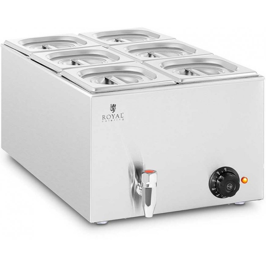 Royal Catering Elektrinis maisto šildytuvas su 6 GN 1/6 talpomis, 600 W – 2