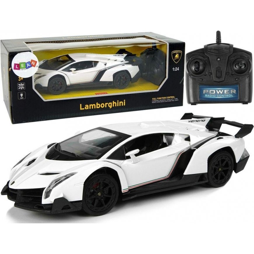 Lean Toys Radio Controlled Lamborghini Veneno 1:24 White with Remote Control – 2