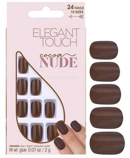 Elegant Touch Set, Elegant Touch, Nude, Squoval, Artificial Nails, Cocoa, 24 pcs For Women