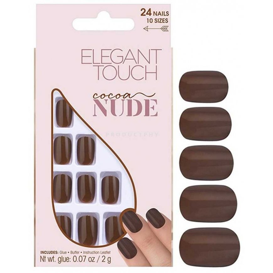 Elegant Touch Set, Elegant Touch, Nude, Squoval, Artificial Nails, Cocoa, 24 pcs For Women