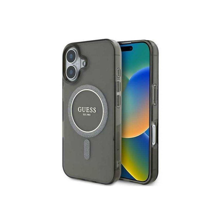 Dėklas Guess GUHMP16MHFGEREK iPhone 16 Plus 6.7" juoda/juodas hardcase IML Glitter Circle MagSafe