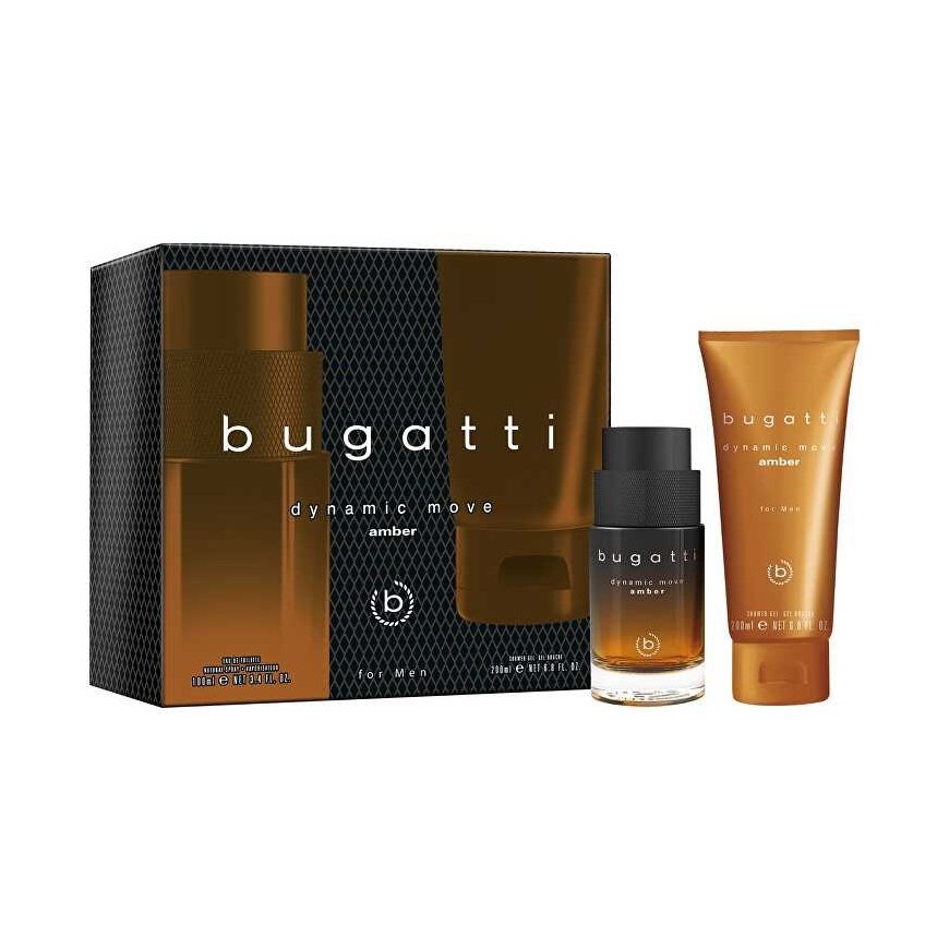 BUGATTI Dovanų rinkinys Dynamic Move Amber (woda toaletowa 100 ml + żel pod prysznic 200 ml)