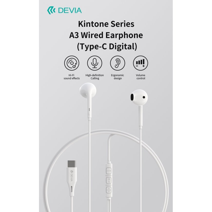 Devia wired earphones Kintone A3 jack 3,5mm white – 2
