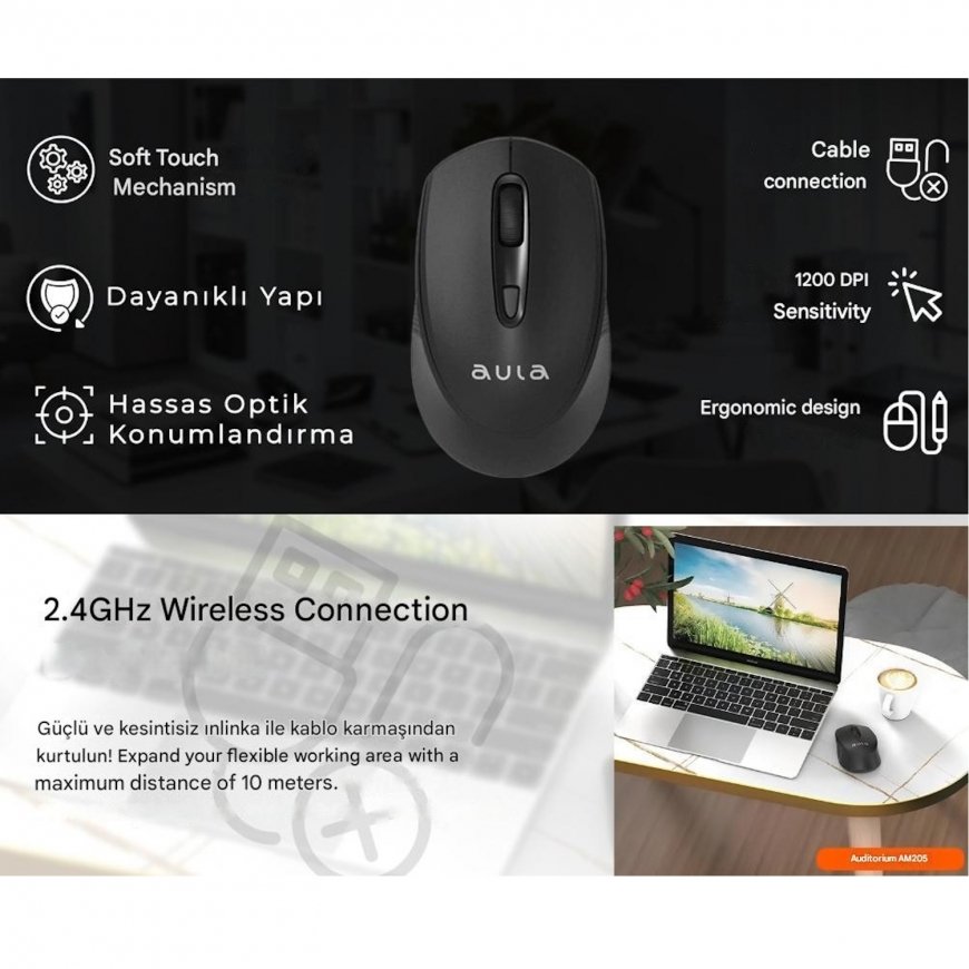 Aula AM205 2.4G Wireless Compact Mouse 4 buttons 800-1600dpi Bla – 5