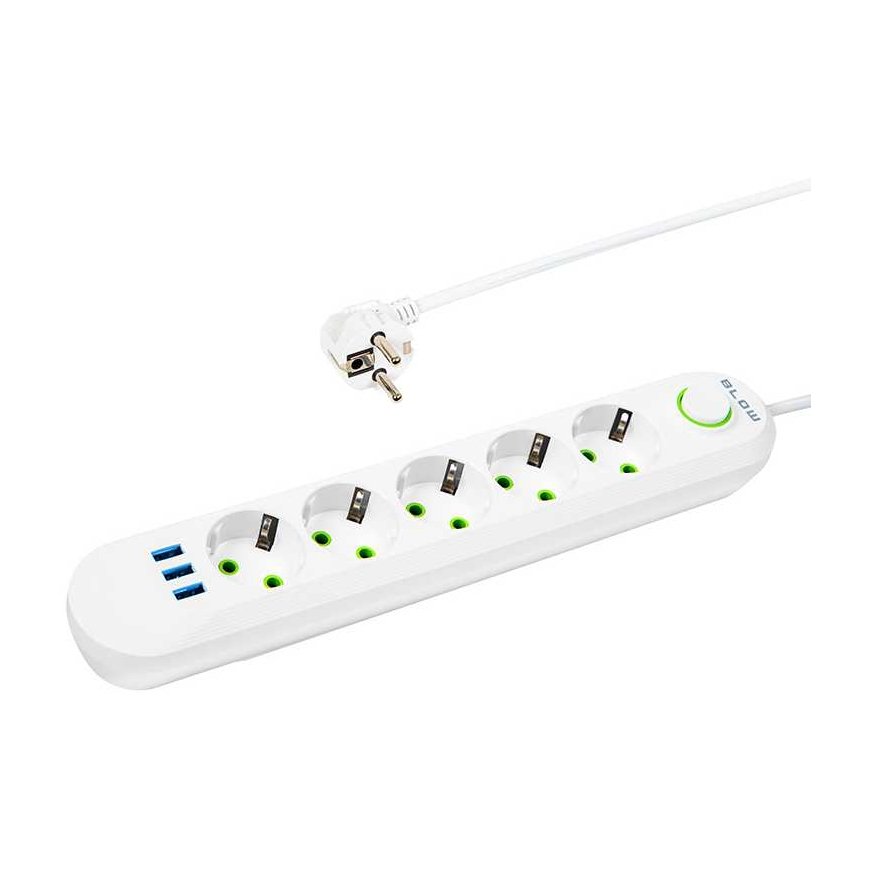 Blow PS-520 5 sockets 3xUSB network extender 2m white 2x1mm