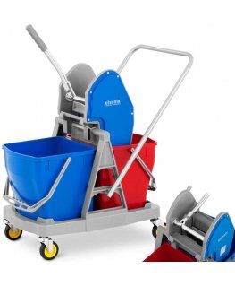 Ulsonix Floor cleaning trolley with drill and flat broom press, two buckets 2 x 20 l
