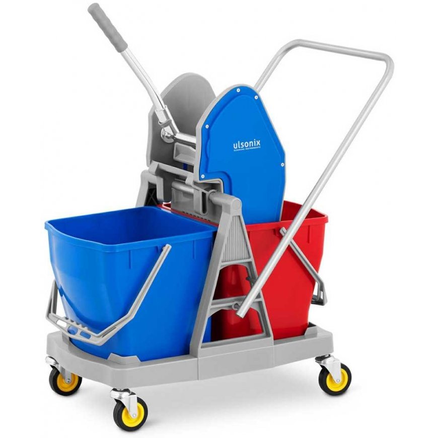 Ulsonix Floor cleaning trolley with drill and flat broom press, two buckets 2 x 20 l – 2