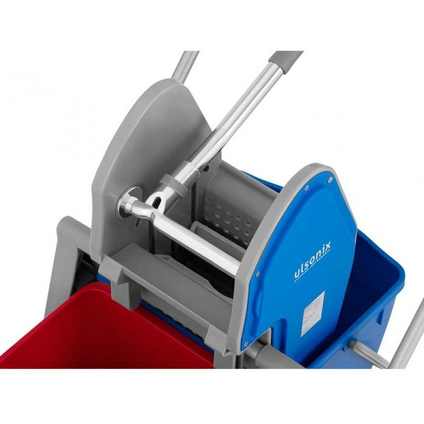 Ulsonix Floor cleaning trolley with drill and flat broom press, two buckets 2 x 20 l – 3