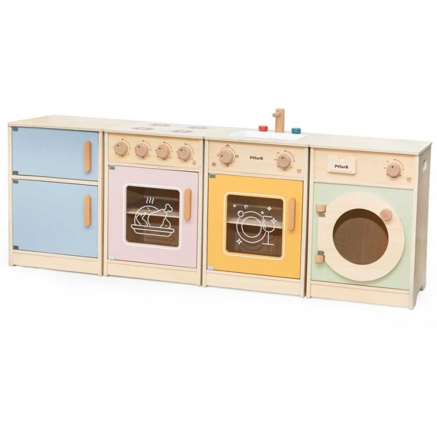 Viga Toys Wooden kitchen set XL washing machine, stove, dishwasher