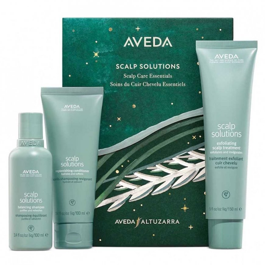 Aveda Scalp Solutions komplektas szampon do włosów 100ml + odżywka do włosów 100ml + kuracja złuszczająca do skóry głowy 150ml
