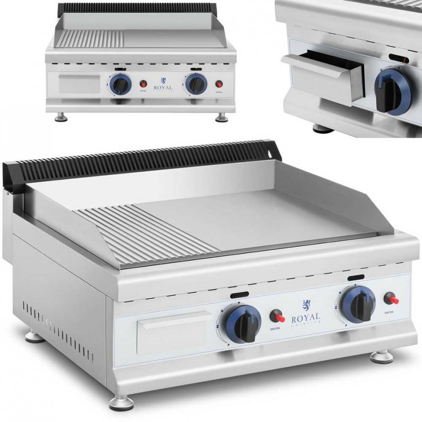 Royal Catering Double gas grill with smooth and ribbed plates