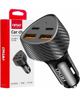 Car charger 50w 2x usb-a + 2x usb-c amio-04284