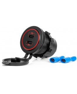 Car charger with USB sockets waterproof 2x USB-C 12v 24v amio-04223