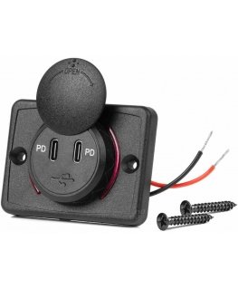 Car charger with USB sockets waterproof square 2x USB-C 12v 24v amio-04232