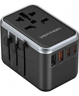 Vention FJFB0 GaN 2xUSB-C 2xUSB-A universal travel adapter 65W (black)