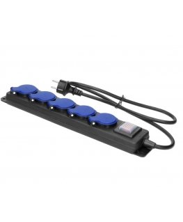 Orno Slip-resistant workshop extension cord with switch, 5 sockets 2P + Z, IP44, rubber cable, H05RR-F 3x1.5 mm?, length 5 m