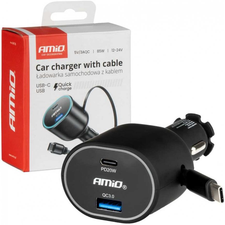 AMiO Fast car charger with retractable