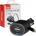 Greitas automobilinis įkroviklis su ištraukiamu laidu 85w pd30w pd20w + qc3.0 usb-a usb-c amio-04176