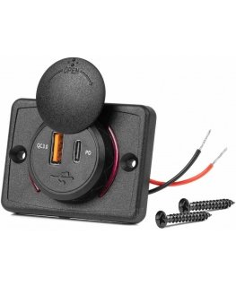Car charger with usb sockets waterproof square usb + usb-c qc3.0 12v 24v amio-04231