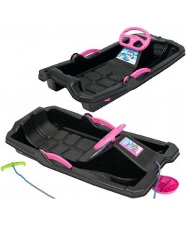 Enero Sleds PLASTIKOWE Z HAMULCEM I KIEROWNICĄ ADAŚ 84x43x25CM Black Z RÓŻOWYM