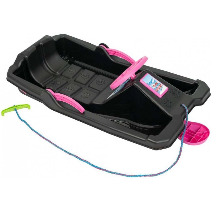 Enero Sleds PLASTIKOWE Z HAMULCEM I KIEROWNICĄ ADAŚ 84x43x25CM Black Z RÓŻOWYM – 2
