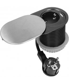 Orno Furniture socket ?6cm, recessed into the table top with sliding cover, USB charger and 1.9 m cable, 1x2P+Z (Schuko), 1xUSB 