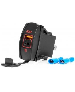 Car charger with usb sockets, waterproof, boat-shaped usb + usb-c qc3.0 12v 24v amio-04229